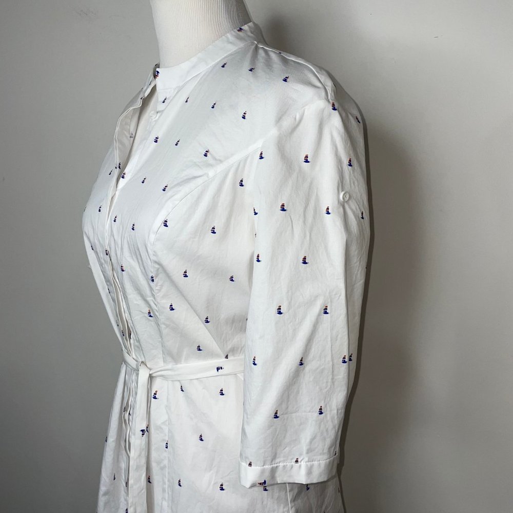 Vivienne Hu Cotton Button Shirt Dress Boat Print with Tie Size M - Picture 2 of 16